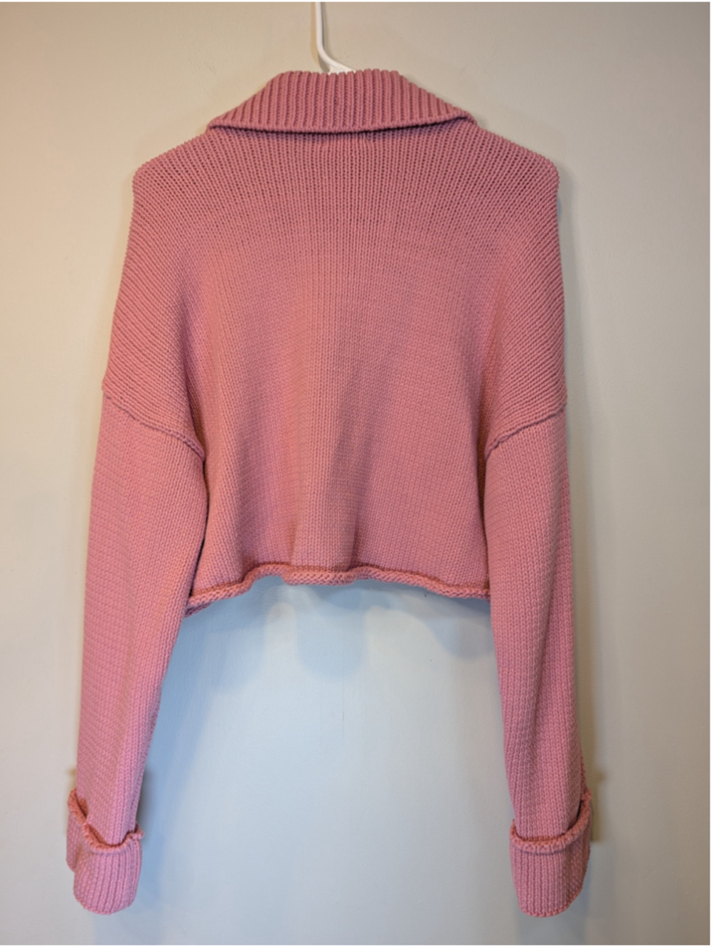 Show Me Your Mumu Crawford Collared Sweater Pink Knit Cropped Medium M Boho - Picture 6 of 6